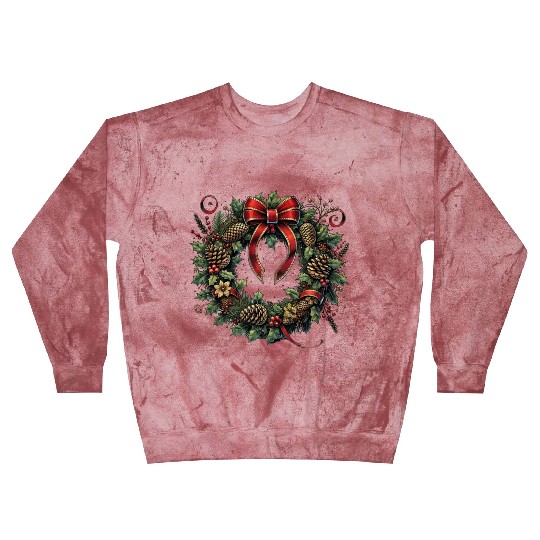 Rustic Christmas Wreath with Holly and Pine Cones Blast Sweatshirts