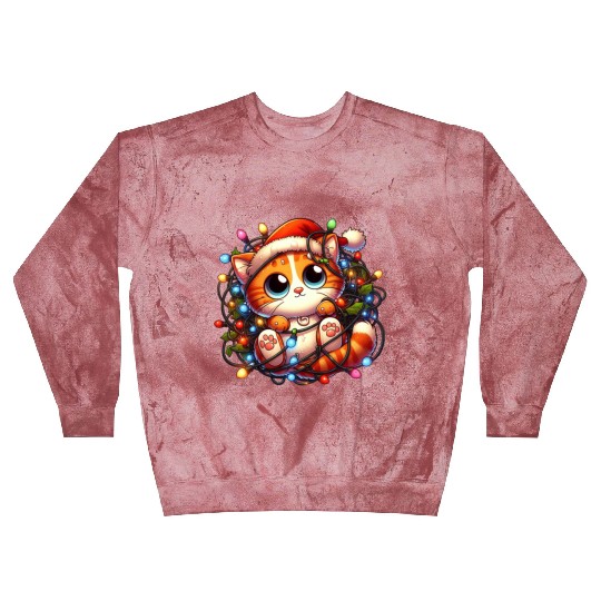 Whimsical Cat’s Christmas Lights Adventure Blast Sweatshirts