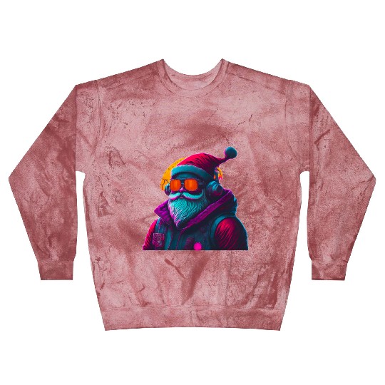 Retro Cool Santa Claus with Headphones Neon Colors Blast Sweatshirts