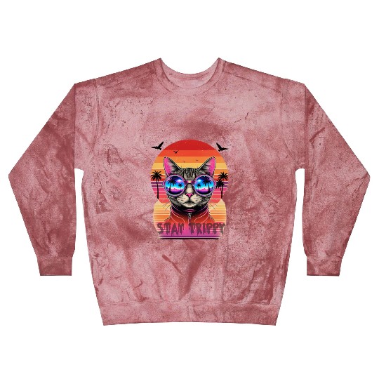 Stay Trippy Psychedelic Cat with Neon Sunglasses Blast Sweatshirts