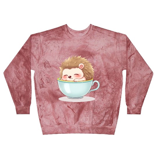 Cute hedgehog relaxing in a light blue cup Blast Sweatshirts