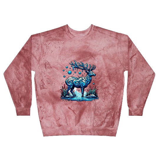 Majestic Blue Deer in Enchanted Forest Blast Sweatshirts