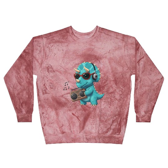 Dino cartoon triceratops listening to music Blast Sweatshirts