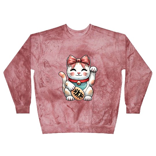Coquette Bow Maneki Neko Japanese Cat Lucky Pink Blast Sweatshirts