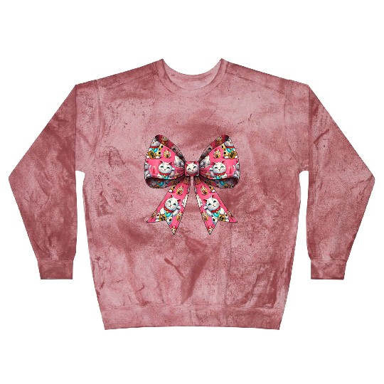 Coquette Bow Maneki Neko Japanese Cat Lucky Pink Blast Sweatshirts