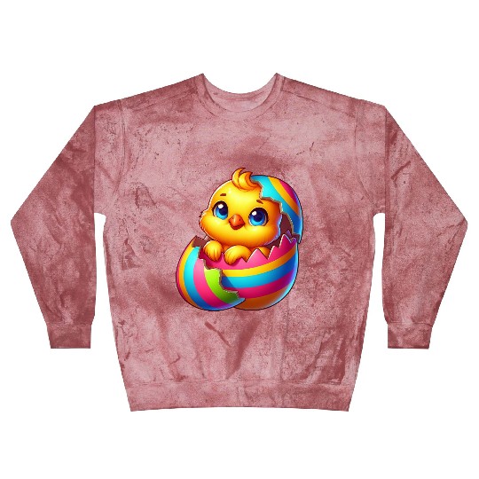 Cute Chick Cartoon Colorful Easter Egg Hatching Blast Sweatshirts