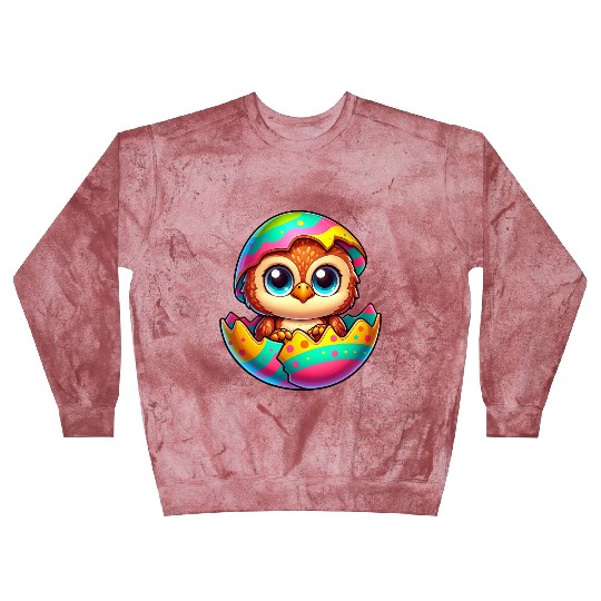 Cute Owl Easter Egg Cartoon Hatching Colorful Blast Sweatshirts