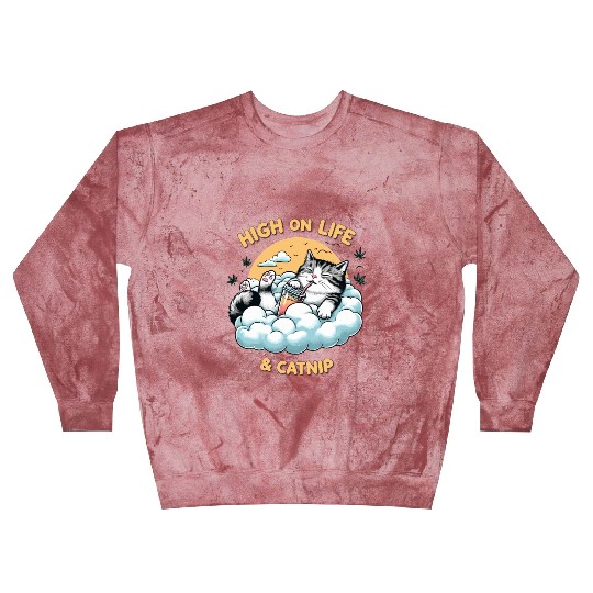 High on Life & Catnip - Floating Cat Art Blast Sweatshirts