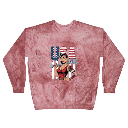 Patriotic Retro Mechanic Woman USA Flag Art Blast Sweatshirts