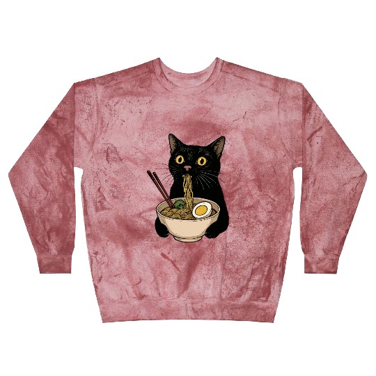 Black Cat Eating Ramen Noodles, Cute Japanese Food Blast Sweatshirts
