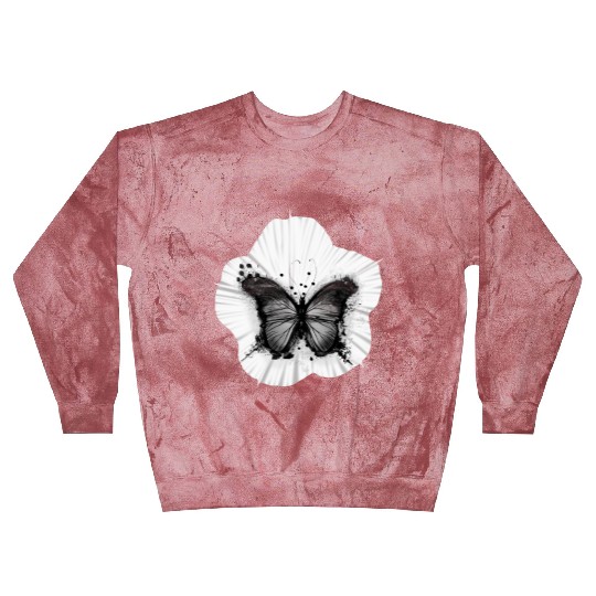 Black Butterfly rests on a Moon Flower Blast Sweatshirts