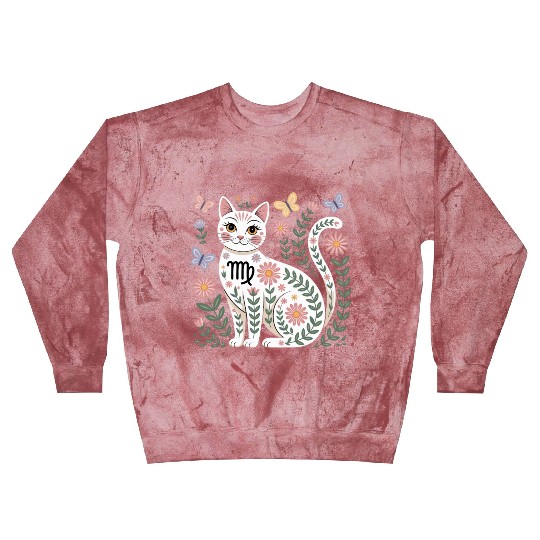 Virgo Zodiac Cat with Daisies Blast Sweatshirts