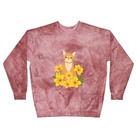 Orange Cat Surrounded by Yellow Hibiscus Flowers Blast Sweatshirts