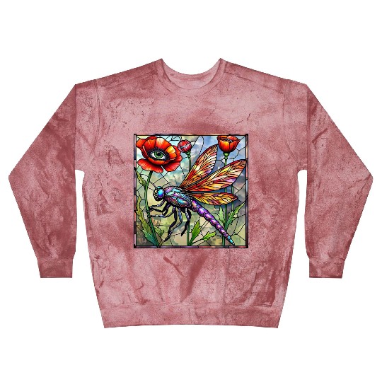 Dragonfly stained glass poppy flower insect eye Blast Sweatshirts