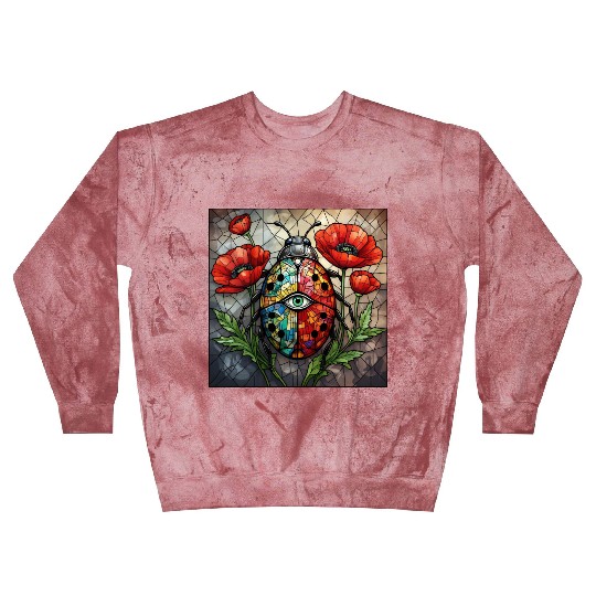 Ladybug stained glass vibrant poppy flower insect Blast Sweatshirts