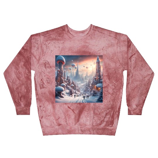 Futuristic Snowy Cityscape with Floating Balloons Blast Sweatshirts