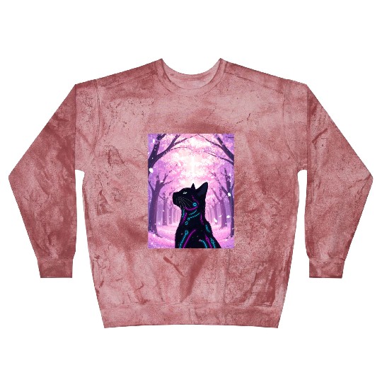 Midnight Cyber Cat | Pink Cherry Blossom Forest Blast Sweatshirts