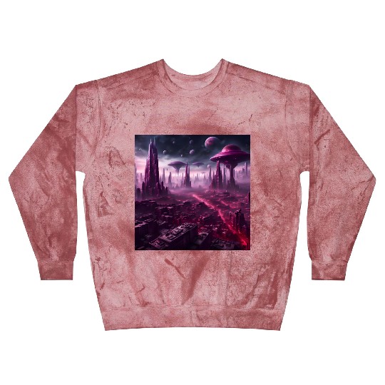 Sci-Fi Future World And Alien City in Neon Pink Blast Sweatshirts