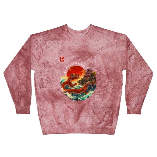 Japanese Dragon and Pagoda Sunset Art Blast Sweatshirts