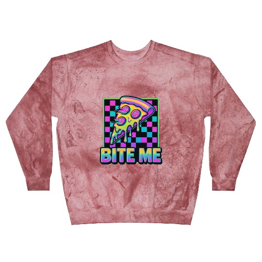 Bite Me – Y2K Glitch Pizza Neon Blast Sweatshirts