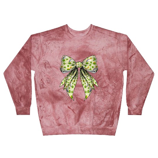 Coquette Bow St Patricks Day Shamrock Pattern Blast Sweatshirts