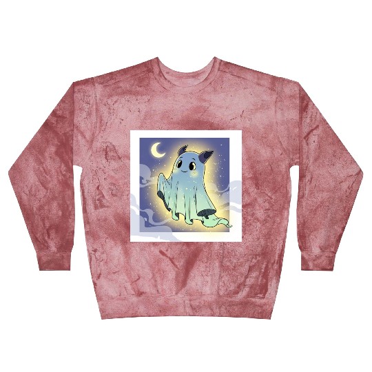 Cute Ghost Bat Under Moon Scene Blast Sweatshirts