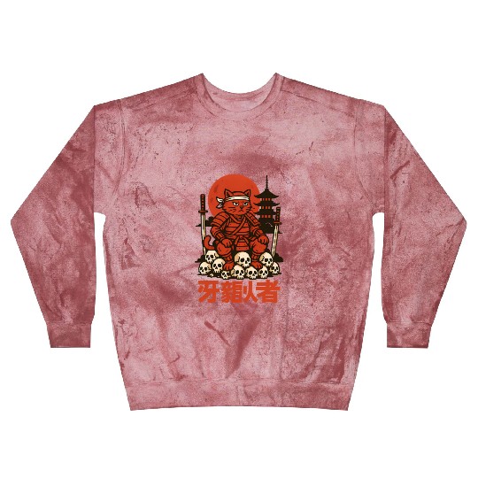 Samurai Cat with Skulls and Pagoda Blast Sweatshirts