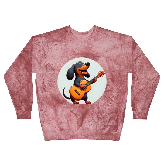 Playful Dachshund Guitar Badge Blast Sweatshirts