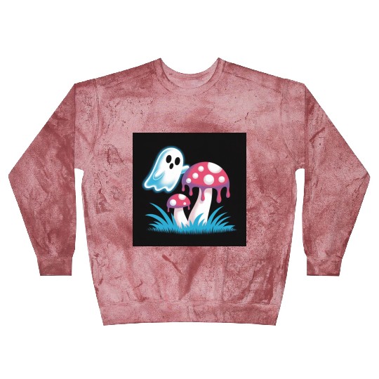 Whimsical Ghost and Mushrooms Illustration Blast Sweatshirts