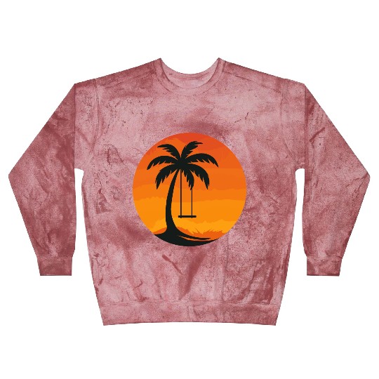 Sunset Palm Tree Swing Illustration Blast Sweatshirts