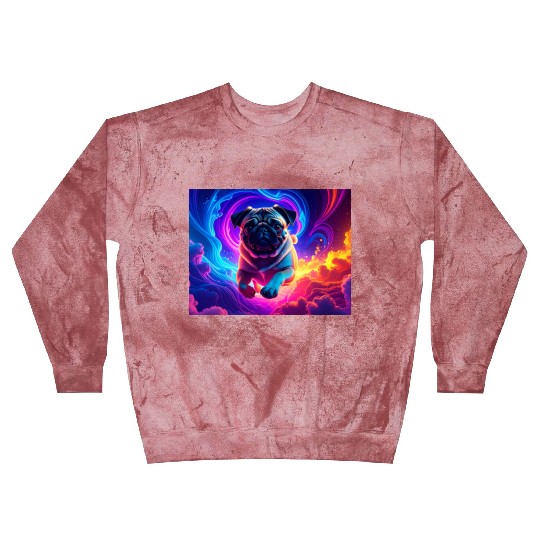 Colorful Pug Surrounded by Neon Swirls Blast Sweatshirts