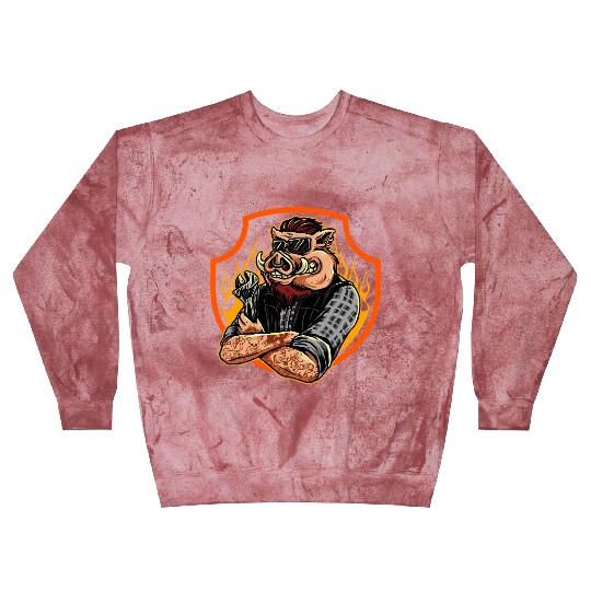 Pig Biker with Flames and Sunglasses Service Blast Sweatshirts