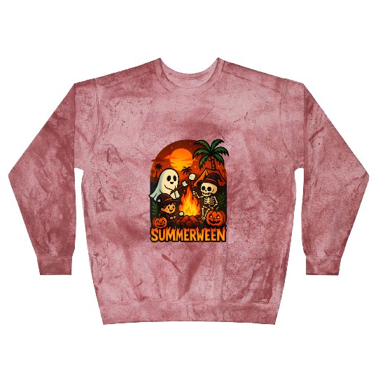 Summerween Campfire Ghost Skeleton Funny Halloween Blast Sweatshirts