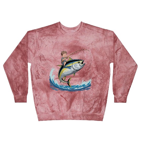 Joyful young boy rides massive jumping tuna Blast Sweatshirts