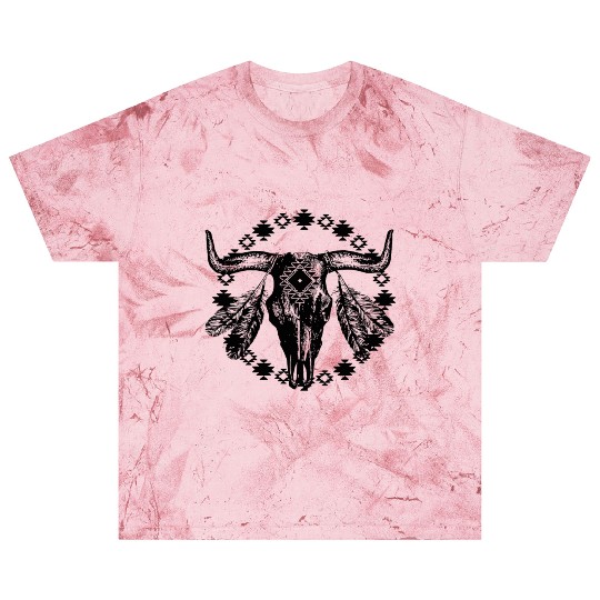 Vintage Cow Bull Skull Boho Southwestern Aztec Fea Blast T Shirts
