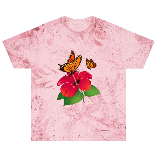 Hibiscus Flower and Monarch Butterfly Nature Blast T Shirts
