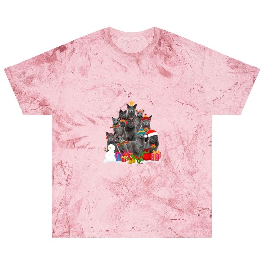 Funny Russian Blue Christmas Tree Pet Cat Lover Blast T Shirts