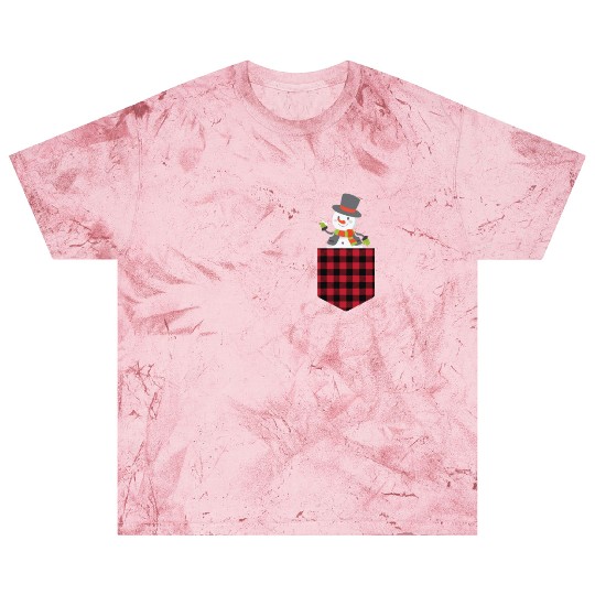 Christmas Cute Snowman In Buffalo Plaid Pocket Blast T Shirts