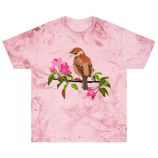 Sparrow on a branch pink flowers of an apple tree Blast T Shirts