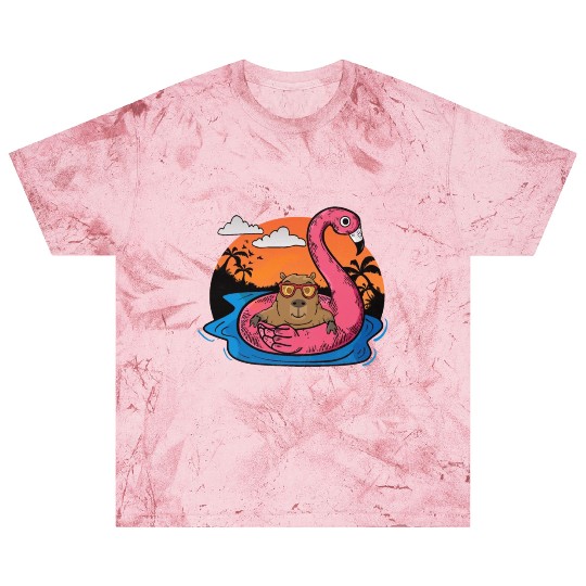 Capybara Swimming Pool Gifts Men Flamingo Capybara Blast T Shirts
