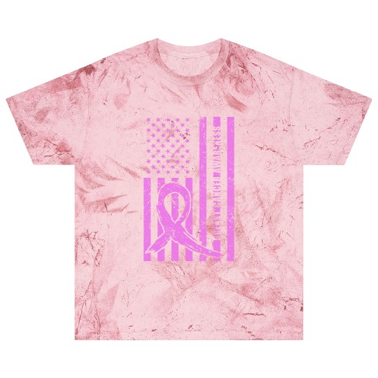 Pink Ribbon Breast Cancer Awareness US Flag Blast T Shirts