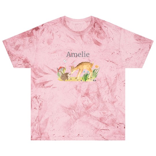 Forest Animal Deer Hedgehog Flowers Name Amelie Blast T Shirts