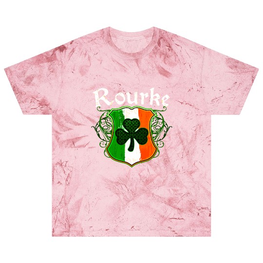 Rourke Irish Surname Ireland Flag Shield Shamrock Blast T Shirts