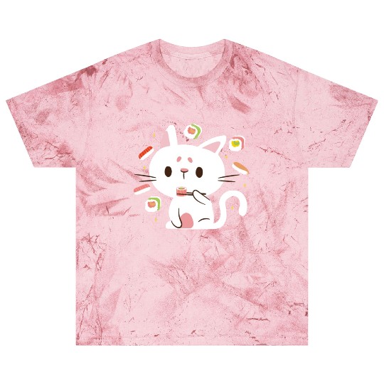 Kawaii Cat Eating Sushi Japanese Raw Food Blast T Shirts