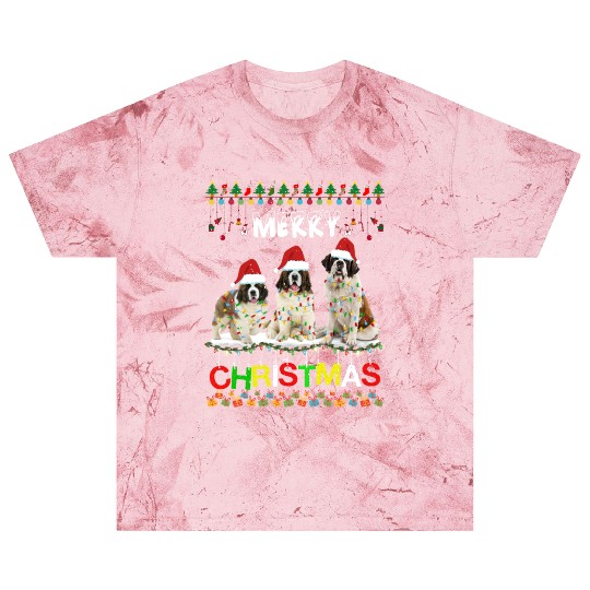 Saint Bernard Christmas Tree Light Pajama Xmas Dog Blast T Shirts