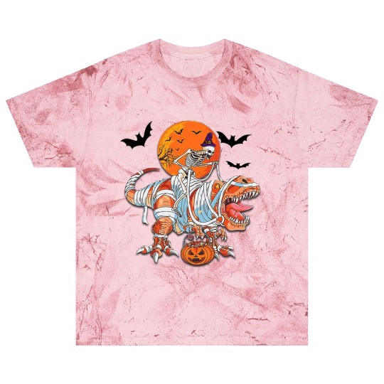 Skeleton Riding Mummy Dinosaurs T Rex Halloween Blast T Shirts