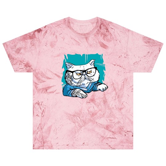 Stylish Nerd Persian Cat Beanie Glasses Tattoo Blast T Shirts
