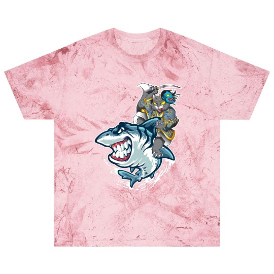 Cat Samurai Riding On Shark Blast T Shirts