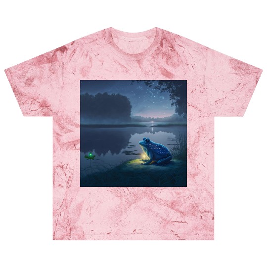 Blue Frog and Firefly on a pond at Night Blast T Shirts