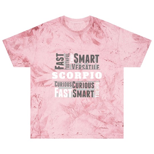 Scorpio Zodiac Star Sign Word Cloud Square Monochr Blast T Shirts